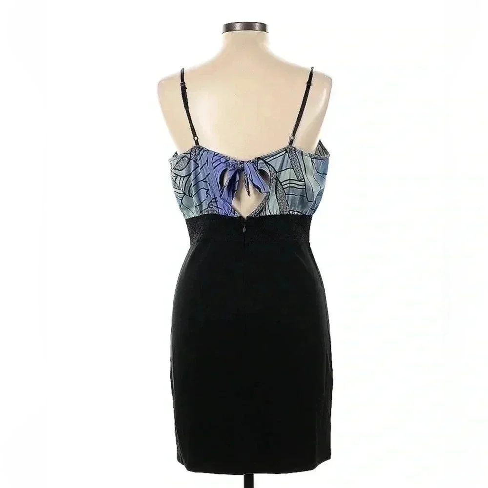Vintage Free People Y2K Blue Green Black Fitted Bodycon Tie Back Dress Size L